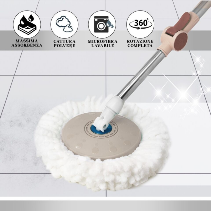 Mocio Mop con Cestello Rotante e Strizzante – Secchio Lavapavimenti Automatico con Panno Microfibra