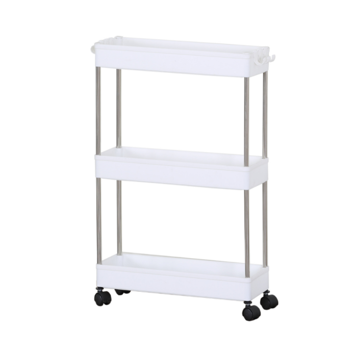 Carrello Portaoggetti 3 Ripiani con Ruote Salvaspazio, Mensole Stretto per Bagno, Cucina, Ufficio