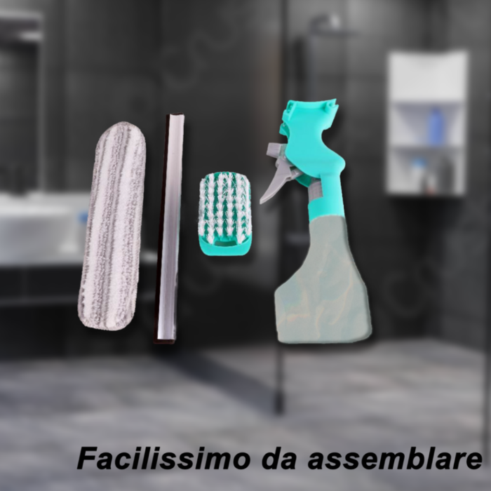 Lavavetri 4 in 1 Bottiglia Spray, Panno in Microfibra, Tergivetro, Spazzola per Finestre, Specchi, Multifunzione