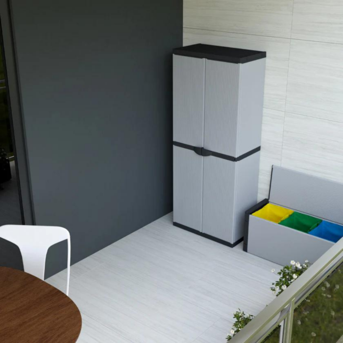 Armadio 2 Ante Portascope con Ripiani, Mobiletto per Esterni e Interni in Resina PVC, Portaoggetti