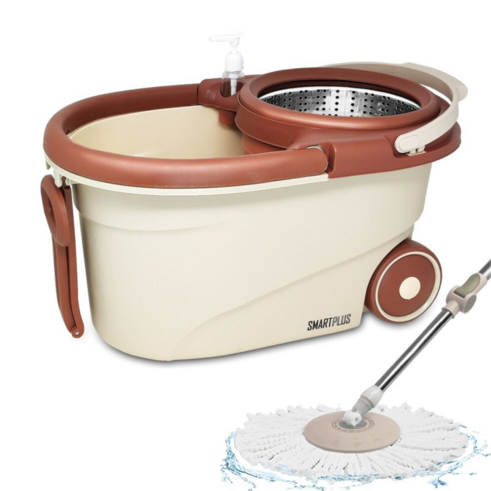 Mocio Mop con Cestello Rotante e Strizzante – Secchio Lavapavimenti Automatico con Panno Microfibra