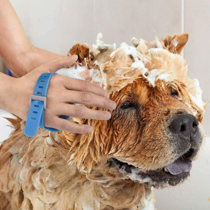 Guanto Massaggiante con Filo Doccia 2 in 1, Tubo Integrato, Aggancio Universale per Animali Domestici