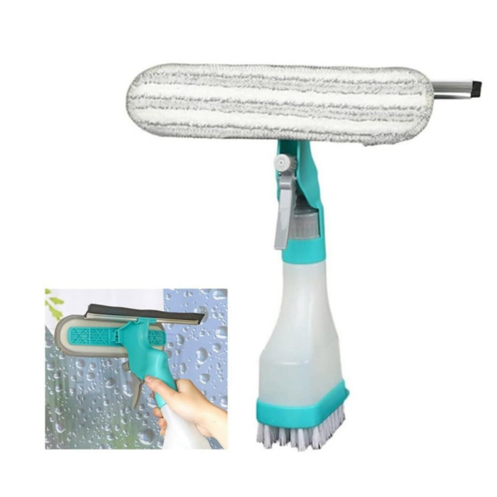 Lavavetri 4 in 1 Bottiglia Spray, Panno in Microfibra, Tergivetro, Spazzola per Finestre, Specchi, Multifunzione