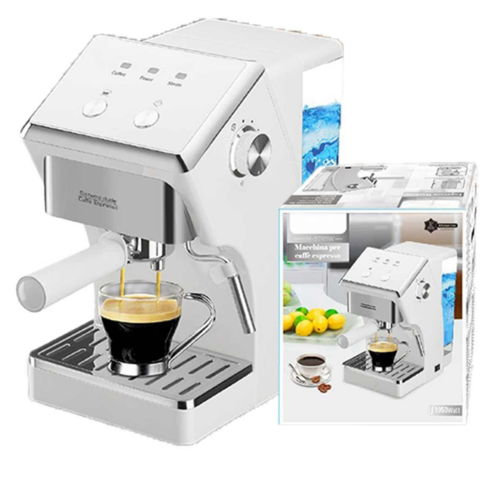 Macchina per Caffè Espresso 1050W Cappuccino 2 Tazze Funzione Schiuma Latte 1,6 Litri