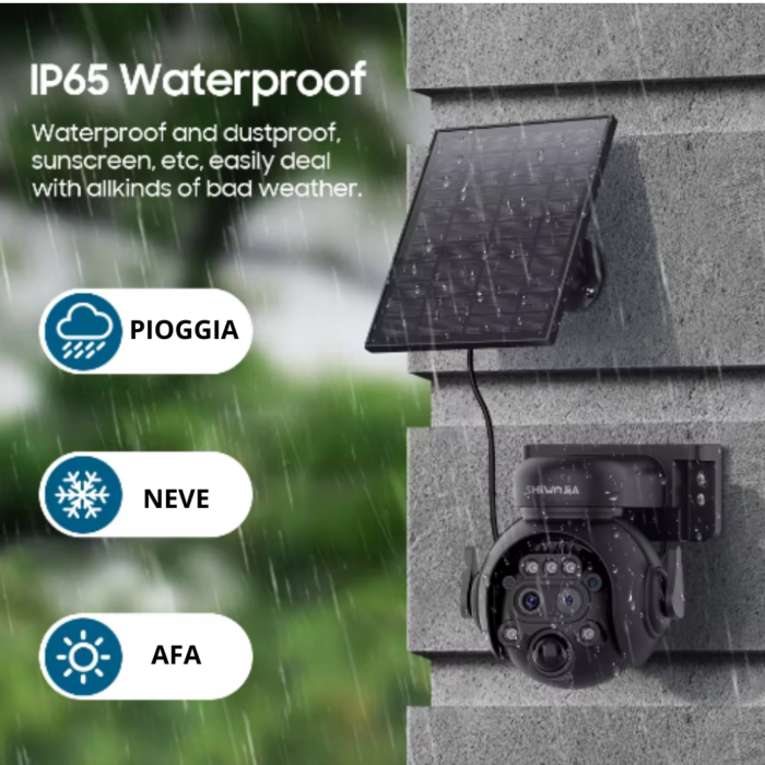 Telecamera Solare 4G Rotonda 12X Zoom 360° | IP65 per Esterno, Infrarossi Audio Bidirezionale PTZ