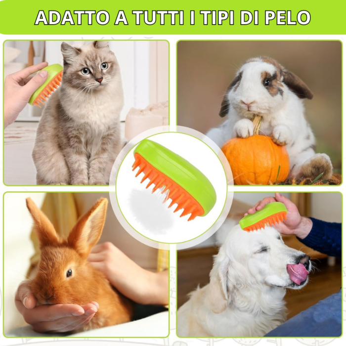Spazzola a Vapore 3 in 1 per Animali Domestici | Pettine Massaggiante Autopulente e Rimozione Peli