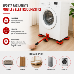 Sollevatore Mobili Lavatrice Piastra Ruote 150Kg Sollevamento Kit Sollevatore Mobili Lavatrice Piastra Ruote 150Kg Sollevamento Kit