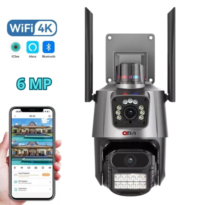 PTZ Telecamera Videosorveglianza 6MP 4K | WiFi, Doppio Obiettivo, Allarme e Audio Bidirezionale | IP66 Infrarossi