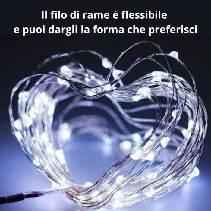 Catena Luminosa 100 LED 10m con Pannello Solare, Stringa in Filo di Rame Luce Bianca Fredda per Esterno IP65
