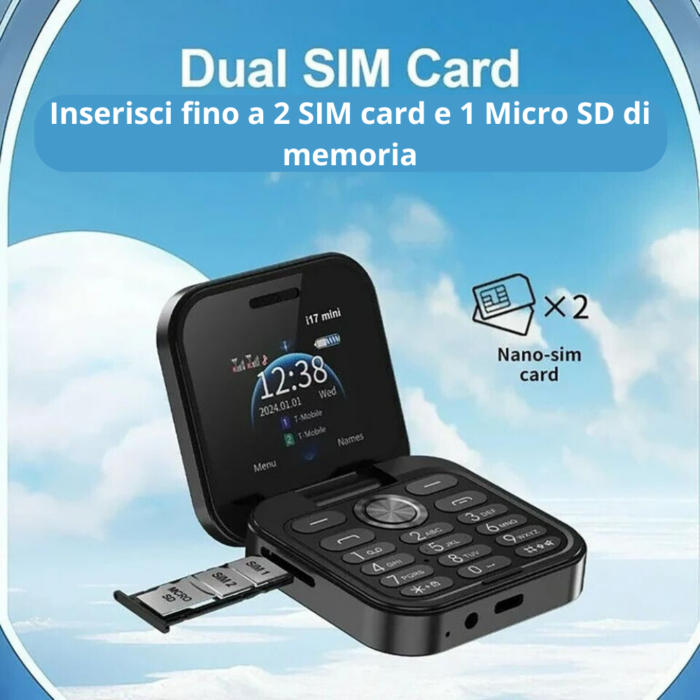 Telefono Cellulare Flip Pieghevole Dual Sim Tastiera GSM 2G, SD fino a 32Gb
