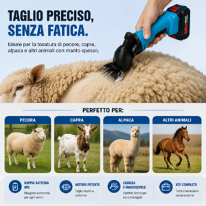Macchina Tosatrice Doppia Batteria 88V | Tosapecora con Accessori e Valigetta Macchina Tosatrice Doppia Batteria 88V | Tosapecora con Accessori e Valigetta