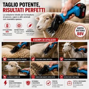 Macchina Tosatrice Doppia Batteria 88V | Tosapecora con Accessori e Valigetta Macchina Tosatrice Doppia Batteria 88V | Tosapecora con Accessori e Valigetta