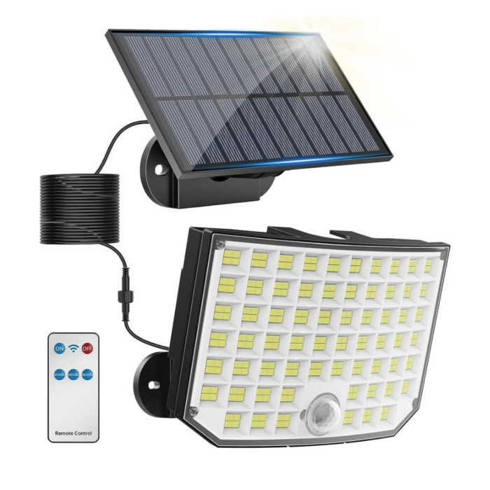Kit 4 Fari Solari 250w con Pannello, Sensore Crepuscolare e di Movimento IP65 Impermeabile per Esterni