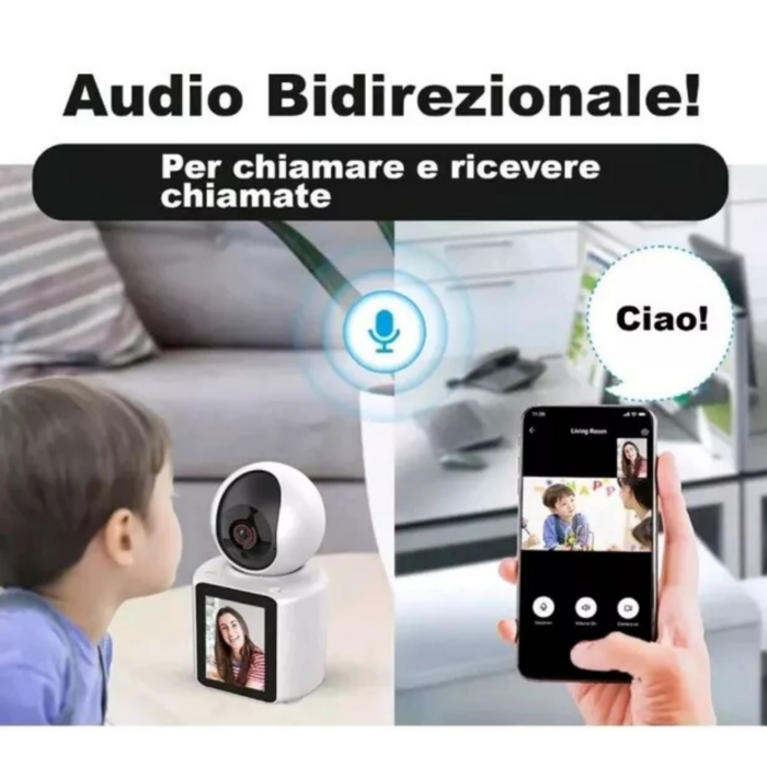 Telecamera Videosorveglianza con Schermo Display 2,8" Videochiamata 2Mp Audio Bidirezionale, Videocamera IP Wi-Fi Infrarossi