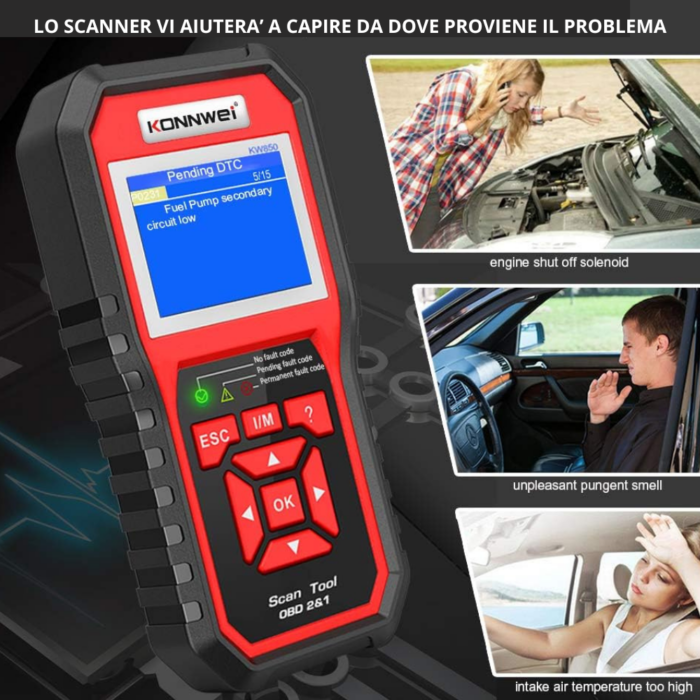 Tester OBD2 II Scanner KW850 Lettore Codice Diagnostica Centralina Auto, Lingua Italiana