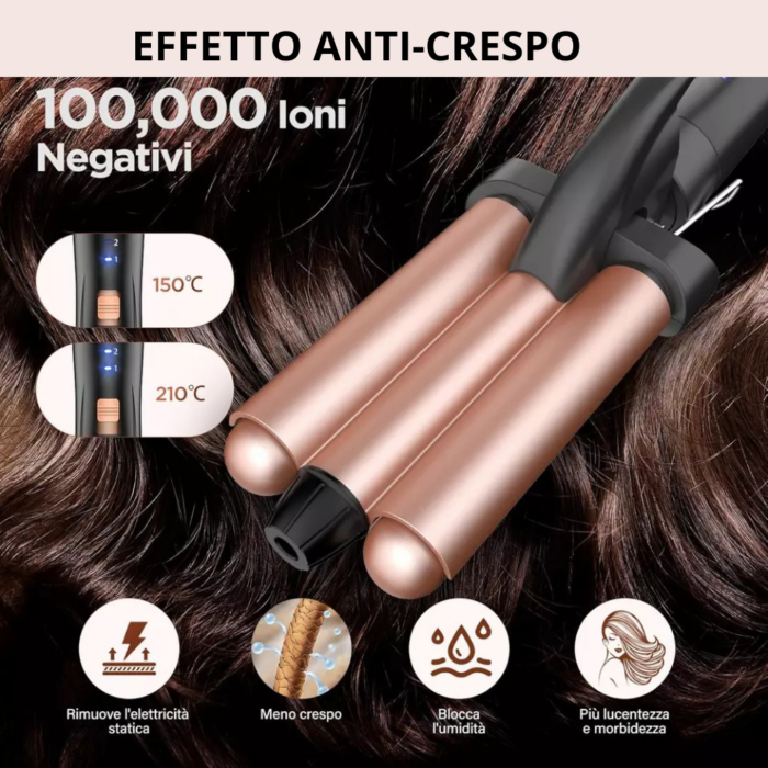 Set Piastre per Capelli 5 Accessori: 3 Coni Arricciacapelli + Piastra Lisciante + Piastra per Onde in Ceramica Antirottura