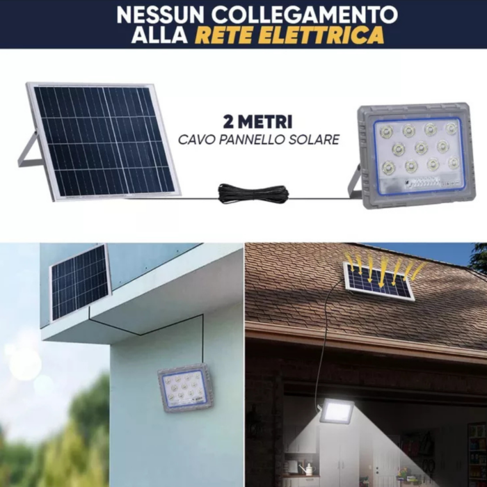 Faro Solare LED 800W Slim – Pannello Fotovoltaico, Sensore Crepuscolare IP66, in Alluminio Pressofuso