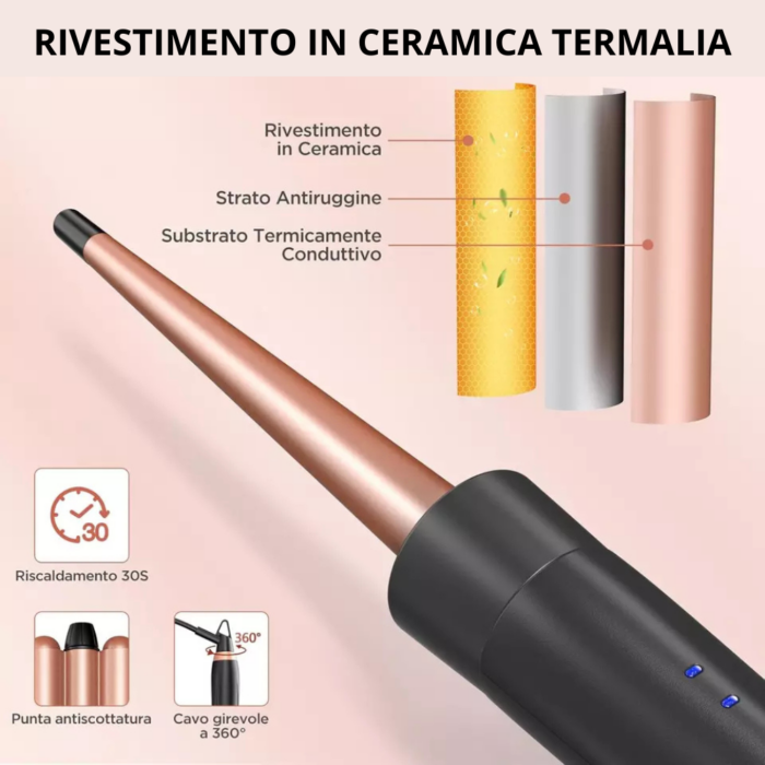 Set Piastre per Capelli 5 Accessori: 3 Coni Arricciacapelli + Piastra Lisciante + Piastra per Onde in Ceramica Antirottura