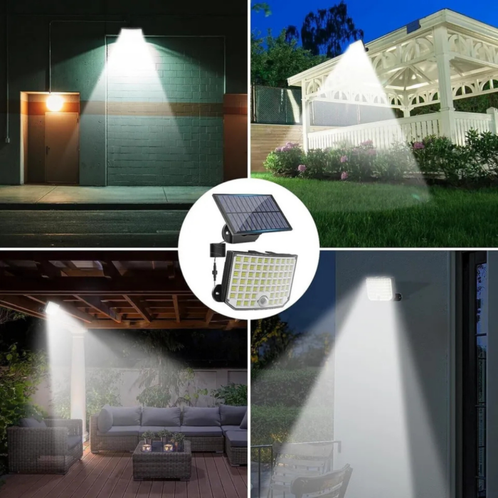 Kit 4 Fari Solari 250w con Pannello, Sensore Crepuscolare e di Movimento IP65 Impermeabile per Esterni
