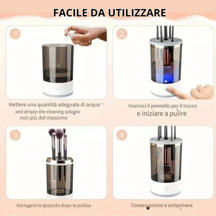 Pulitore Elettrico per Pennelli da Trucco, Asciugatura Automatica, Disinfettante e Ricaricabile