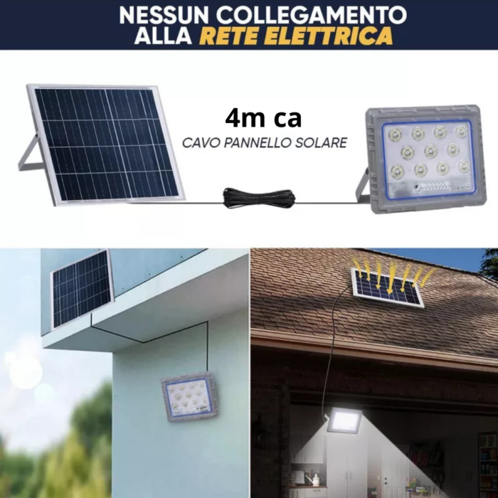 Faro LED Solare 1000W Slim con Pannello, Sensore Crepuscolare IP66 in Alluminio Pressofuso