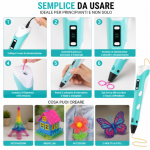 Penna Stampa 3D USB 5V Filamenti Colorati Disegni Kit Bambini Adulti Completo Penna Stampa 3D USB 5V Filamenti Colorati Disegni Kit Bambini Adulti Completo