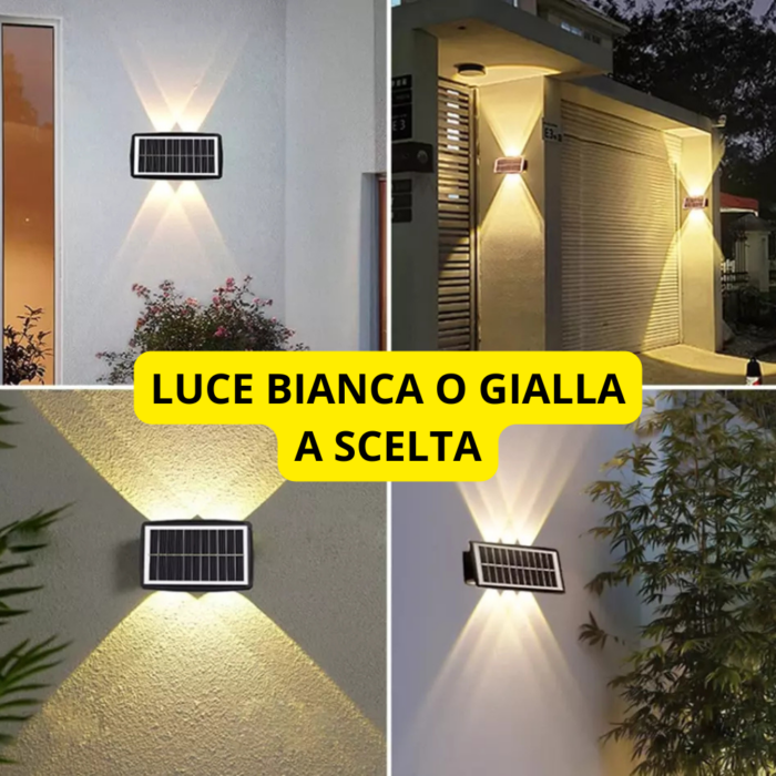 Appliques Luce Bidirezionale 12 LED a Ricarica Solare, Luce Fredda o Calda per Parete Muro Giardino Esterni