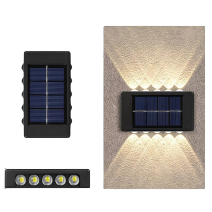 Appliques Luce Bidirezionale 10 LED a Ricarica Solare, Luce Fredda o Calda per Parete Muro Giardino Esterni