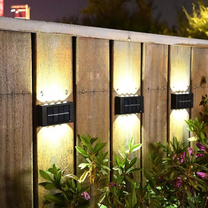 Appliques Luce Bidirezionale 12 LED a Ricarica Solare, Luce Fredda o Calda per Parete Muro Giardino Esterni