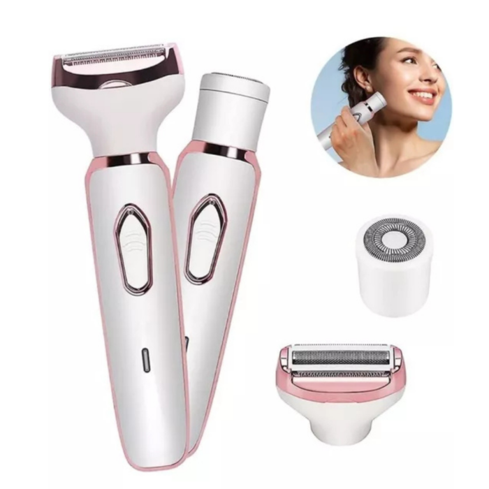 Epilatore 4 in 1 | Rasoio Elettrico Donna con Testine Intercambiabili USB | Peli Corpo e Viso