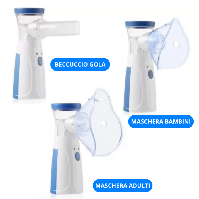 Nebulizzatore Aerosol Portatile Senza Fili – Inalatore Ricaricabile USB con 3 Mascherine per Bambini e Adulti