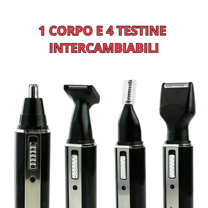 Epilatore 4 in 1 Uomo | Rasoio in Acciaio con Testine Intercambiabili per Barba, Basette, Peli Corti