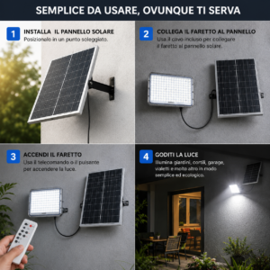 Faro LED 5000W Slim a Ricarica Solare | Pannello Crepuscolare, Luce Bianca IP66 Faro LED 5000W Slim a Ricarica Solare | Pannello Crepuscolare, Luce Bianca IP66