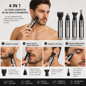 Epilatore 4in1 Uomo Rasoio Acciaio Testine Intercambiabili Barba Basette Epilatore 4in1 Uomo Rasoio Acciaio Testine Intercambiabili Barba Basette