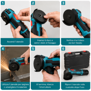 Smerigliatrice Mini Flex 48V Doppia Batteria 2 Dischi 76mm Valigetta Portatile Smerigliatrice Mini Flex 48V Doppia Batteria 2 Dischi 76mm Valigetta Portatile