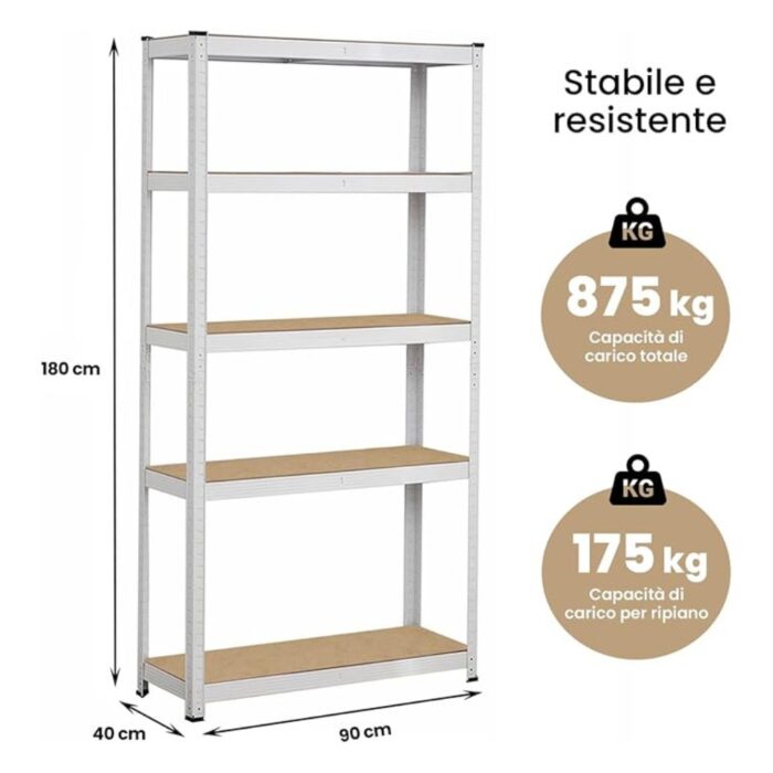 Scaffale 5 Ripiani x 175Kg per Carichi Pesanti | Scaffalatura in Metallo e Legno 180x90x40cm