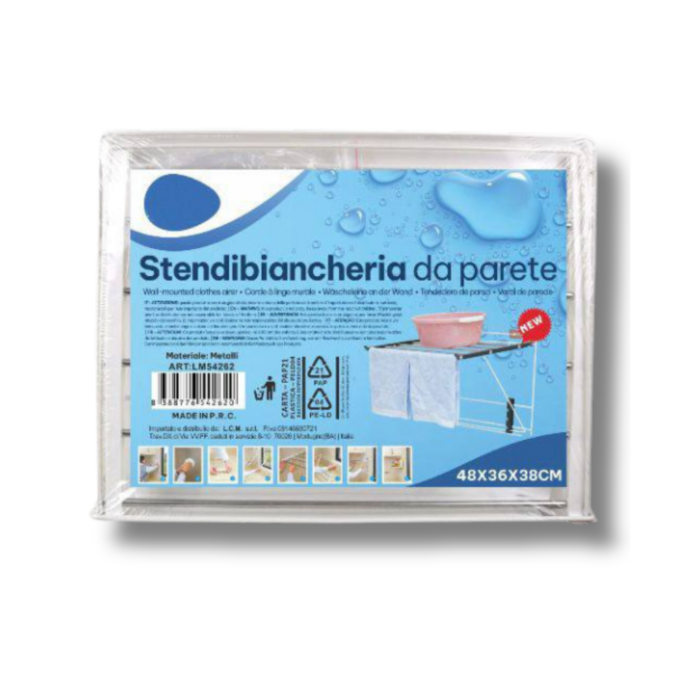 Stendi Panni da Parete 48x3x38cm | Stendibiancheria Richiudibile Salvaspazio