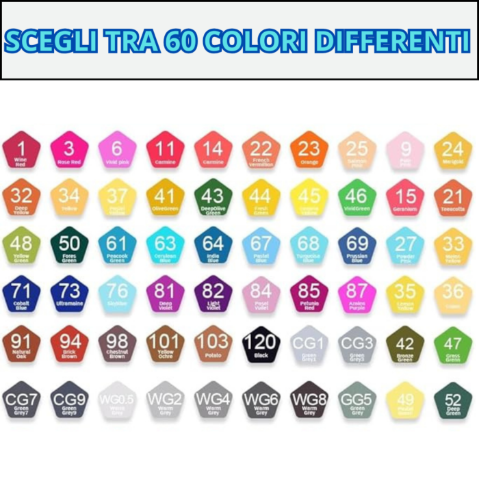 Set 60 Pennarelli Colorati Doppia Punta Sfumabili | Materiale Artistico, Colori Professionali con Custodia