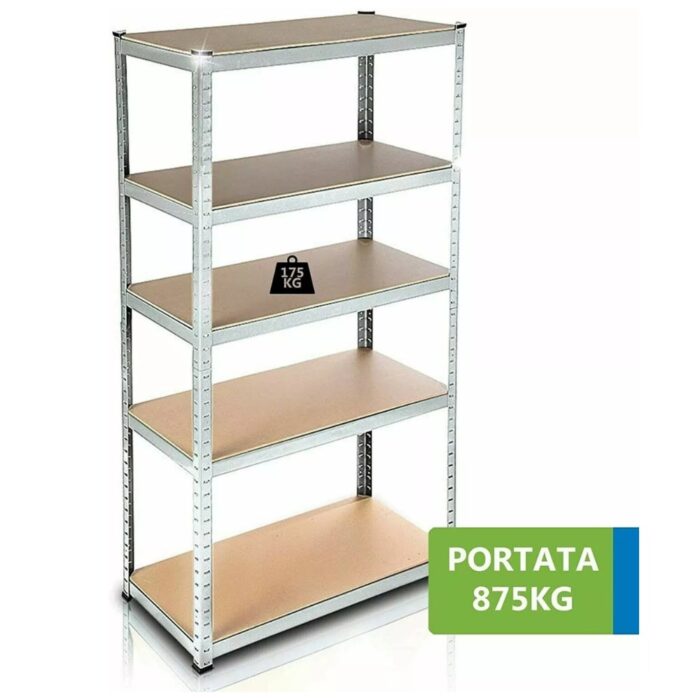 Scaffale 5 Ripiani x 175Kg per Carichi Pesanti | Scaffalatura in Metallo e Legno 180x90x40cm