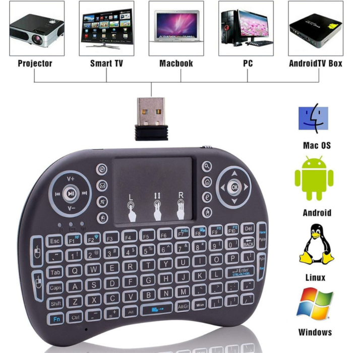 Tastiera Wireless Retroilluminata con Touchpad e Mouse | Ricaricabile 2.4GHz per Smart TV e PC