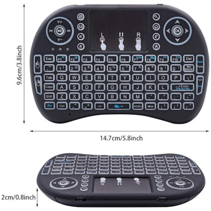 Tastiera Wireless Retroilluminata con Touchpad e Mouse | Ricaricabile 2.4GHz per Smart TV e PC