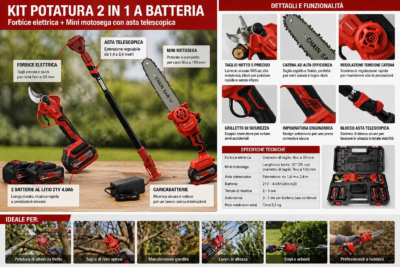 Kit Potatura Estensibile 4m 21V Brushless con Motosega e Forbice