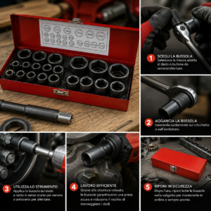 Set 20 Bussole 1/2"; Potenziate per Avvitatore Pneumatico 8-32mm Set 20 Bussole 1/2"; Potenziate per Avvitatore Pneumatico 8-32mm