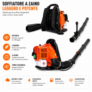 Soffiatore a Zaino 52cc a Scoppio Potente con Spallacci Imbottiti Soffiatore a Zaino 52cc a Scoppio Potente con Spallacci Imbottiti