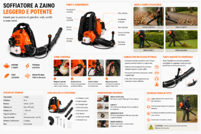 Soffiatore a Zaino 52cc a Scoppio Potente con Spallacci Imbottiti Soffiatore a Zaino 52cc a Scoppio Potente con Spallacci Imbottiti