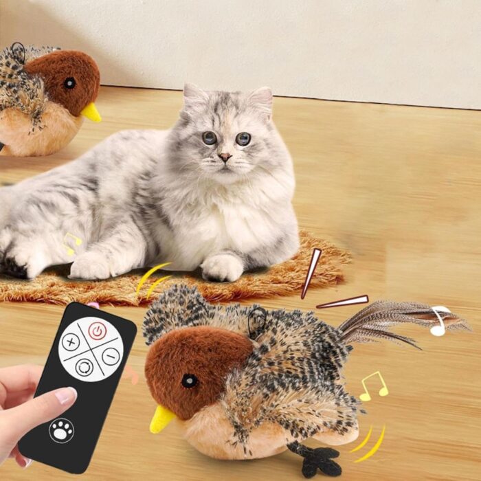 Uccellino Flappy per Animali con Ali Mobili e Cinguettio Reale | Peluche USB Ricaricabile