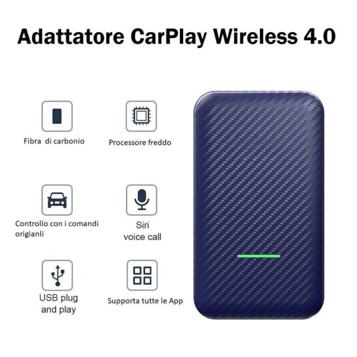 Adattatore CarPlay Wireless 4.0 | Trasforma CarPlay Cablato in Wireless per iPhone e Android Auto