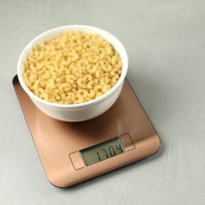 Bilancia digitale da cucina 5Kg con ciotola inox, display LCD retroilluminato e precisione 1g. Funzione tara e autospegnimento.