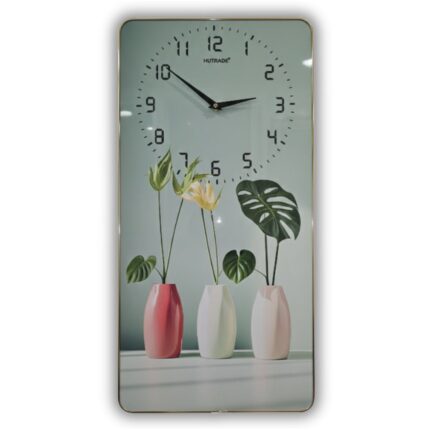 Orologio da parete decorativo rettangolare con design vasi e piante. Movimento silenzioso e quadrante analogico.