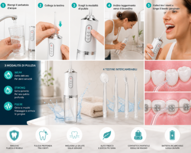 Idropulsore Dentale Portatile A8 | 3 Modalità, 230ml, IPX7 Idropulsore Dentale Portatile A8 | 3 Modalità, 230ml, IPX7